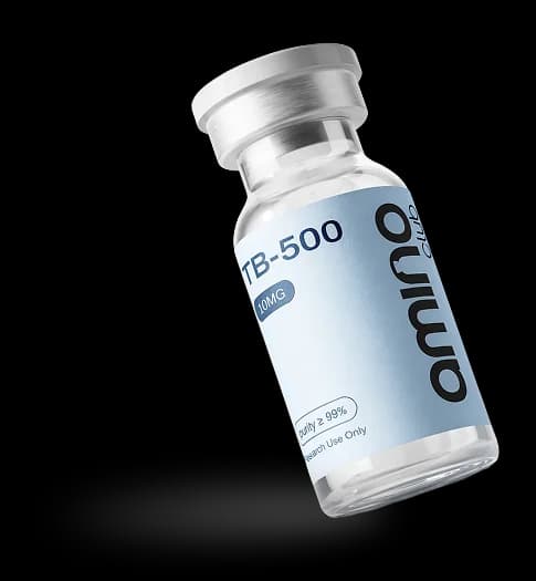 Amino Club TB-500 research peptide vial - 99%+ identity purity, third-party identity tested with Certificate of Analysis